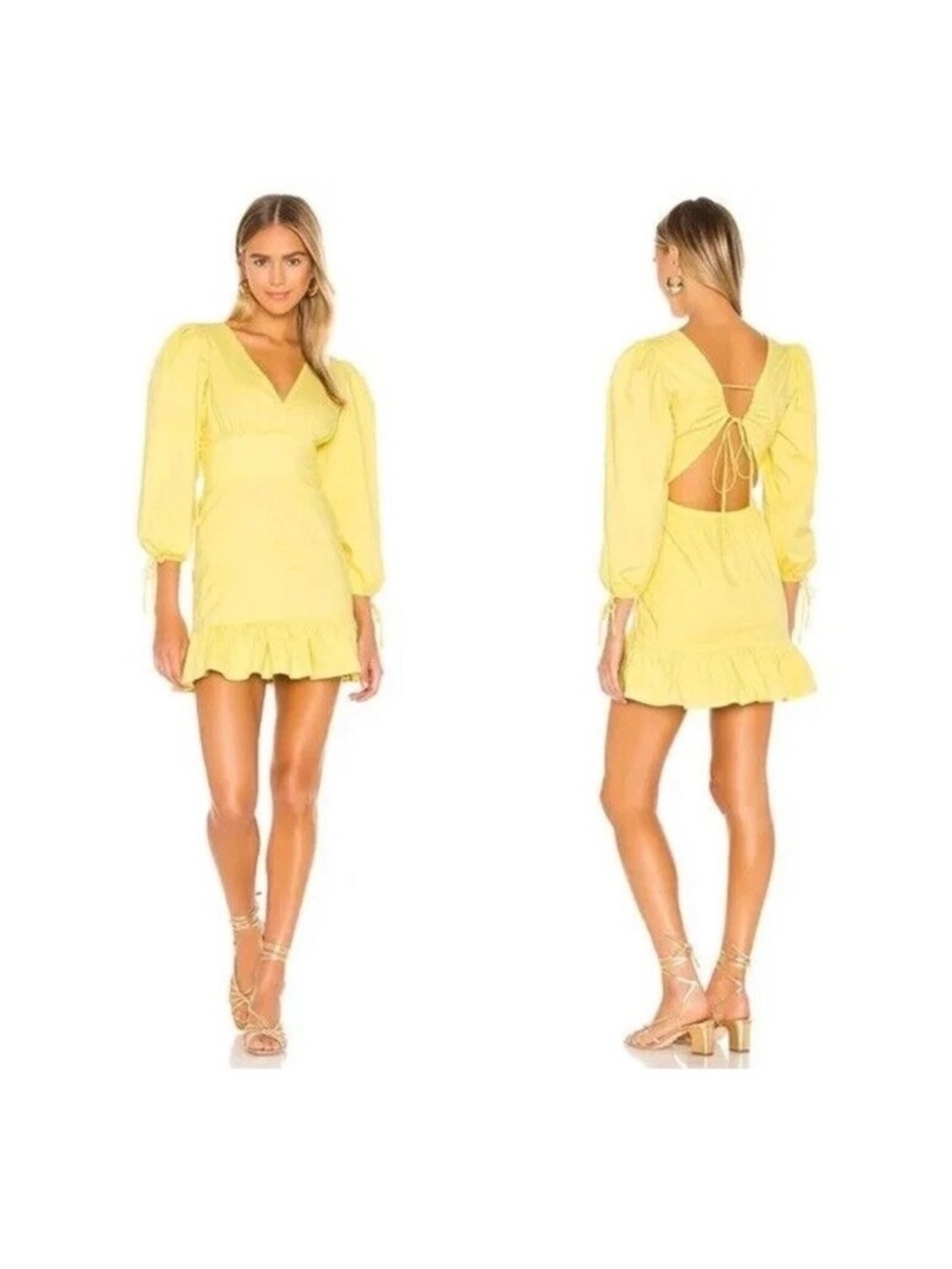 MAJORELLE Lemon Yellow Backless Tie Mini Dress